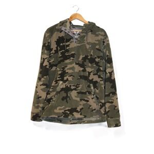 Vissla Camo Fleece Hoodie Mens Large Green Camouflage Snap Neck Pullover EUC